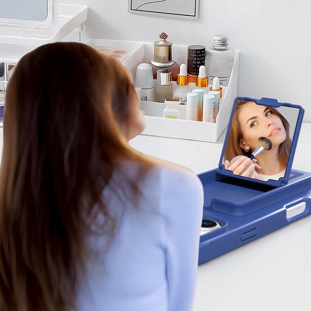 EIDERWOOD iPhone 16 Pro Max Fleksibelt Plastik Bagside Cover m. Kortholder & Indbygget Spejl - Blå