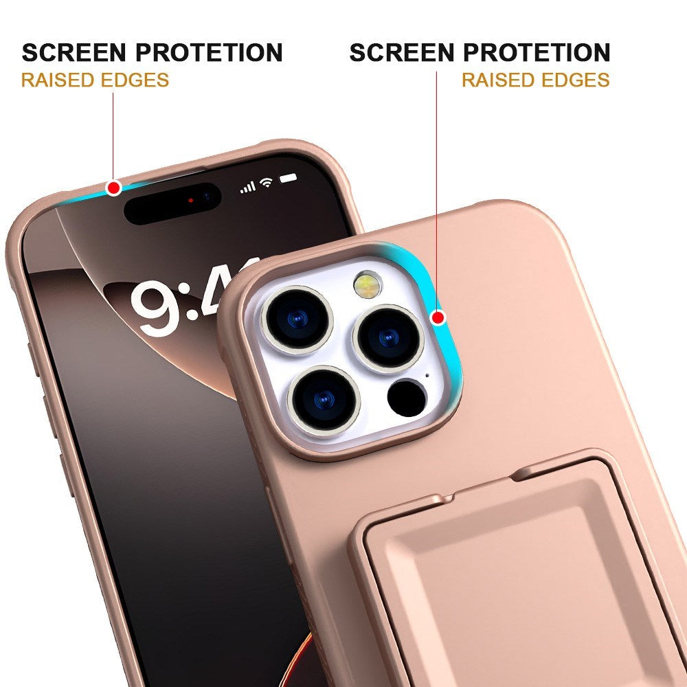 EIDERWOOD iPhone 16 Pro Fleksibelt Plastik Bagside Cover m. Kortholder & Indbygget Spejl - Rose Gold