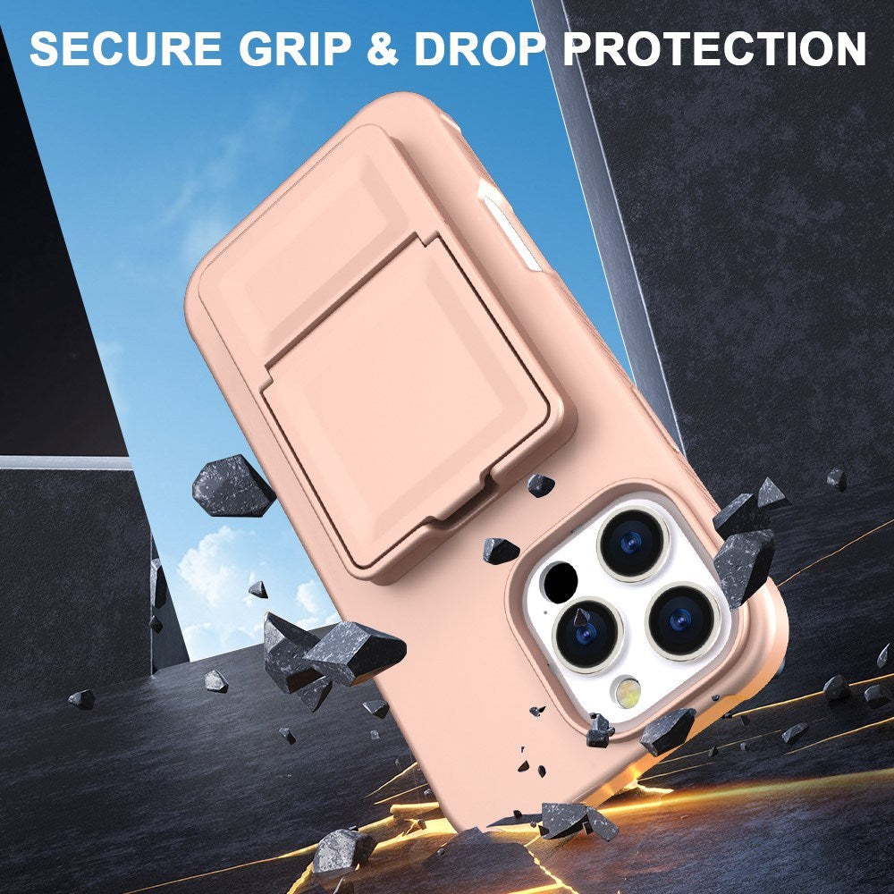 EIDERWOOD iPhone 16 Pro Fleksibelt Plastik Bagside Cover m. Kortholder & Indbygget Spejl - Rose Gold