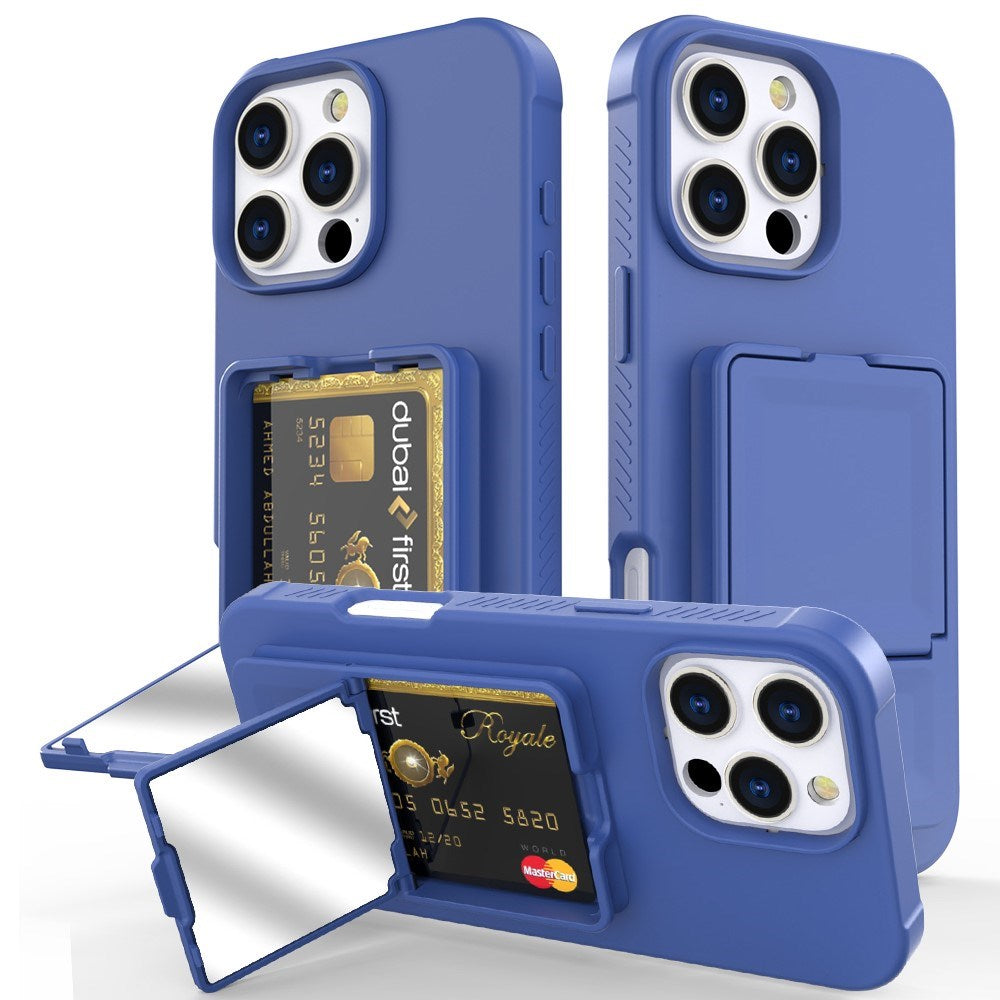 EIDERWOOD iPhone 16 Pro Fleksibelt Plastik Bagside Cover m. Kortholder & Indbygget Spejl - Blå