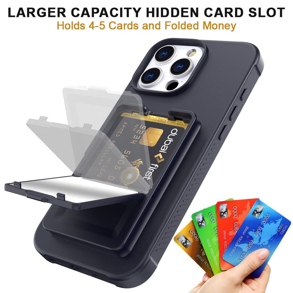 EIDERWOOD iPhone 16 Pro Fleksibelt Plastik Bagside Cover m. Kortholder & Indbygget Spejl - Sort