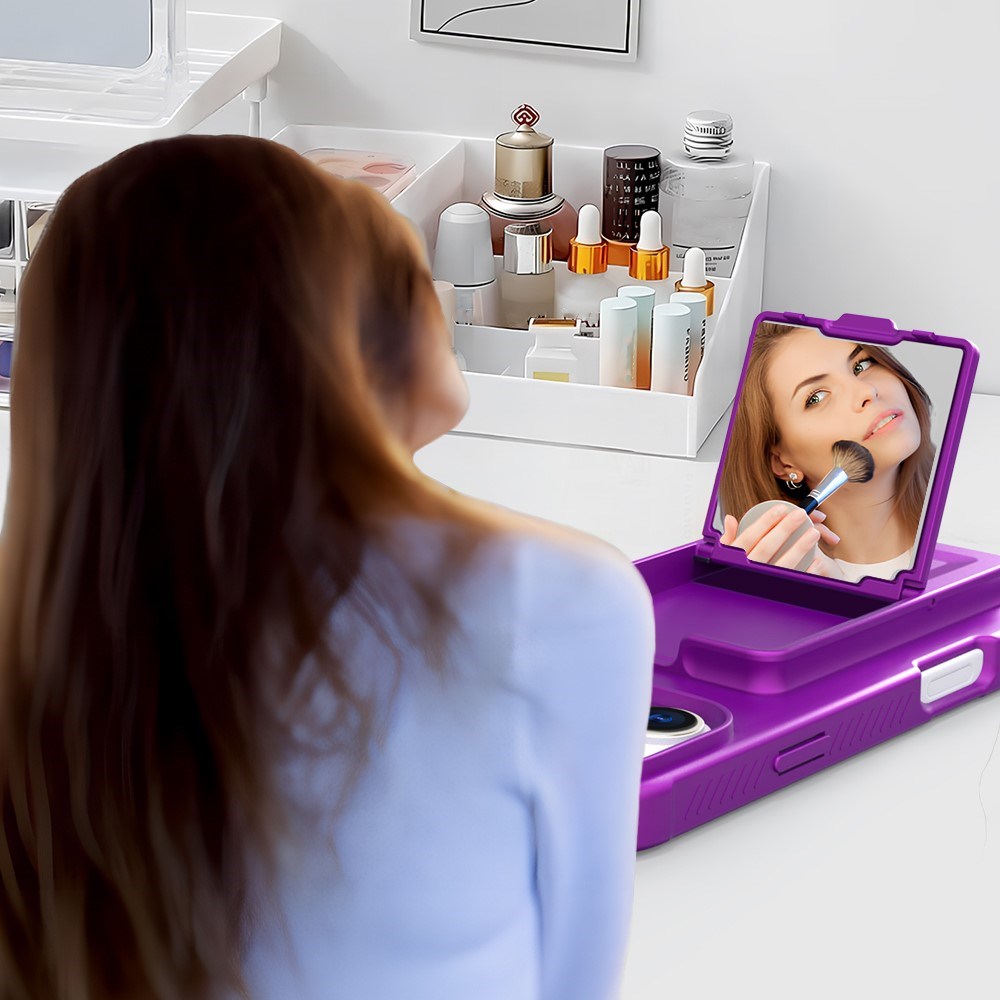 EIDERWOOD iPhone 16 Plus Fleksibelt Plastik Bagside Cover m. Kortholder & Indbygget Spejl - Mørkelilla