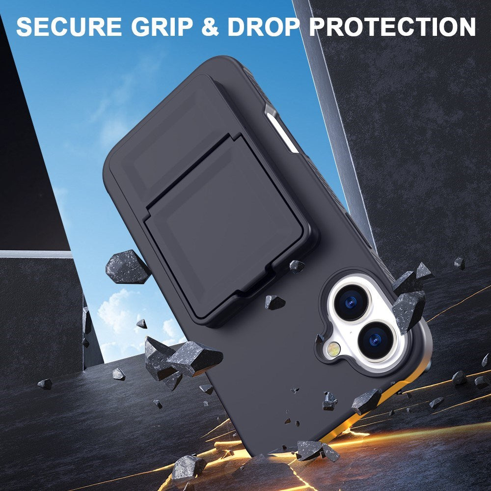 EIDERWOOD iPhone 16 Plus Fleksibelt Plastik Bagside Cover m. Kortholder & Indbygget Spejl - Sort