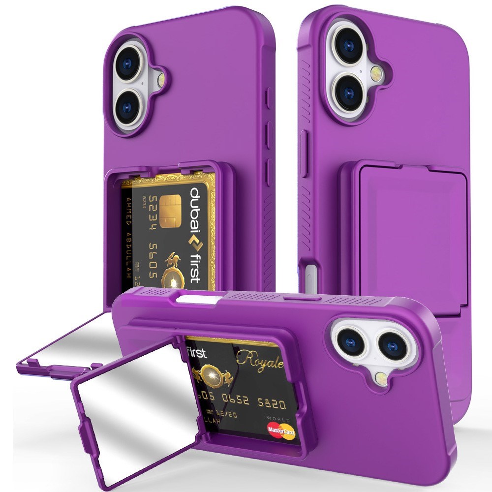 EIDERWOOD iPhone 16 Fleksibelt Plastik Bagside Cover m. Kortholder & Indbygget Spejl - Mørkelilla