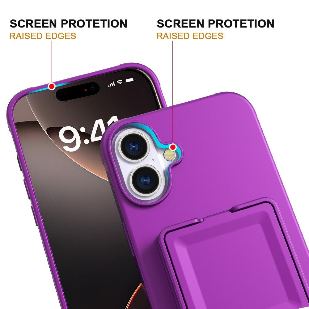 EIDERWOOD iPhone 16 Fleksibelt Plastik Bagside Cover m. Kortholder & Indbygget Spejl - Mørkelilla