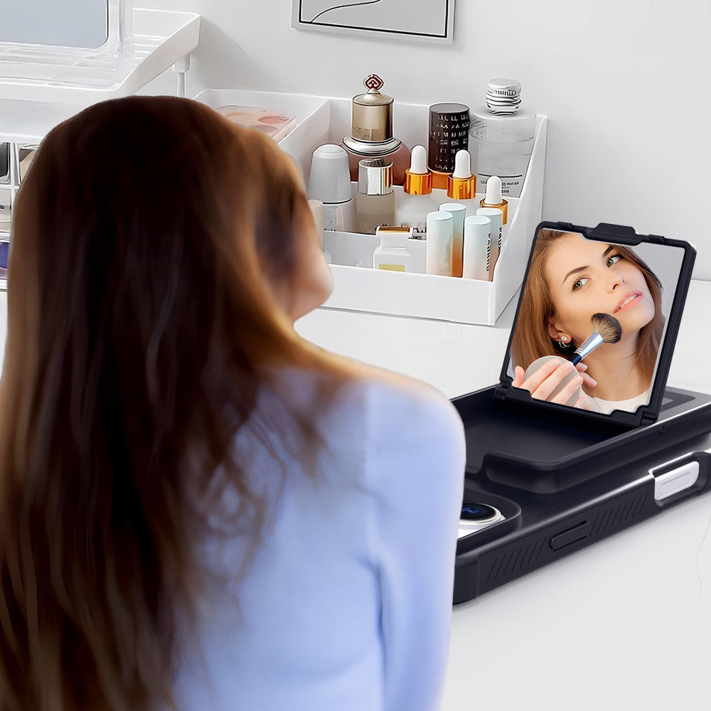 EIDERWOOD iPhone 16 Fleksibelt Plastik Bagside Cover m. Kortholder & Indbygget Spejl - Sort