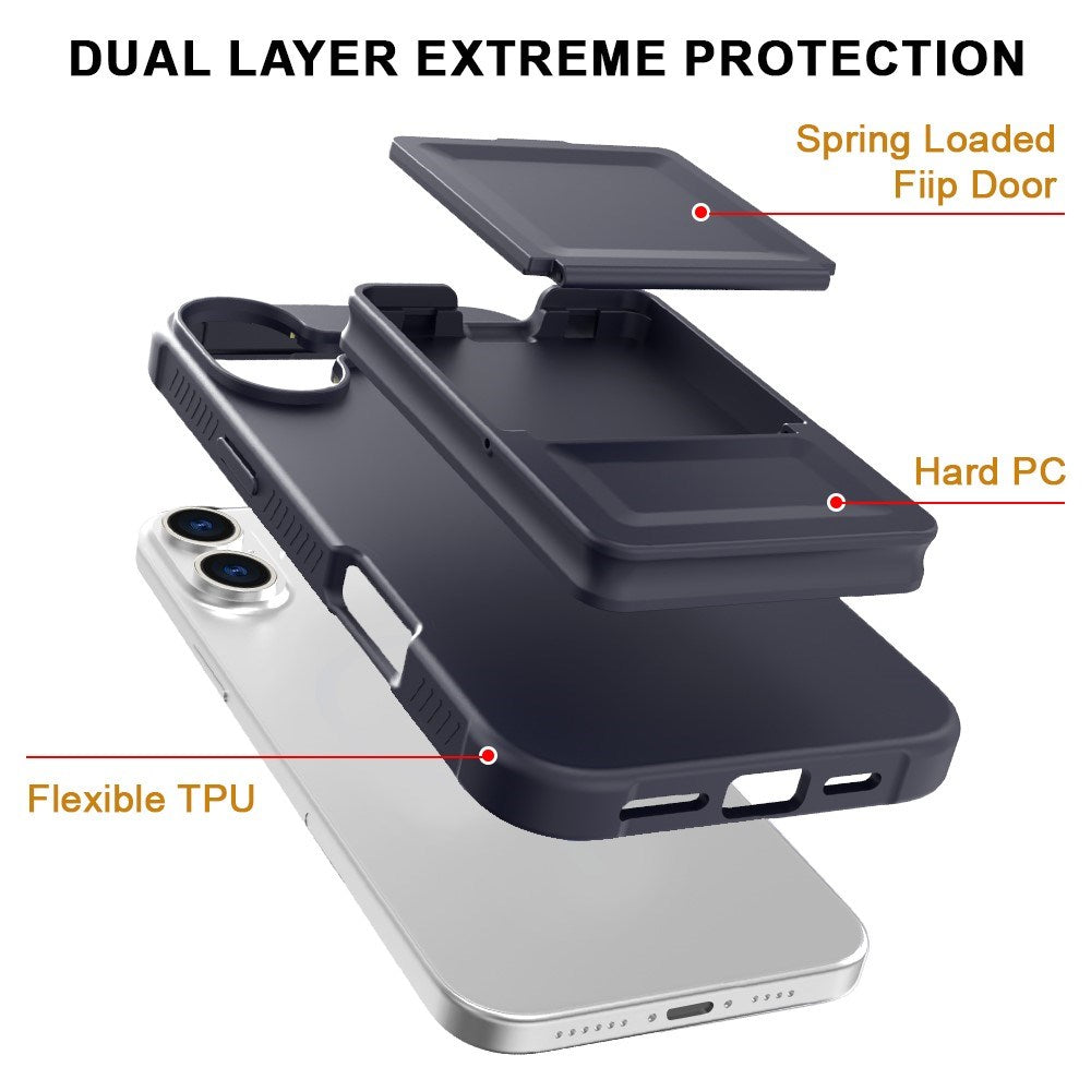 EIDERWOOD iPhone 16 Fleksibelt Plastik Bagside Cover m. Kortholder & Indbygget Spejl - Sort