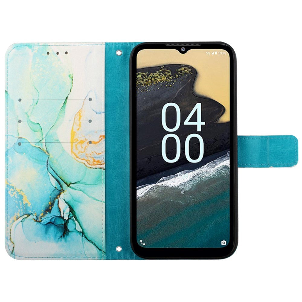 Nokia G60 Læder Flip Cover m. Pung - Marmor - Blå