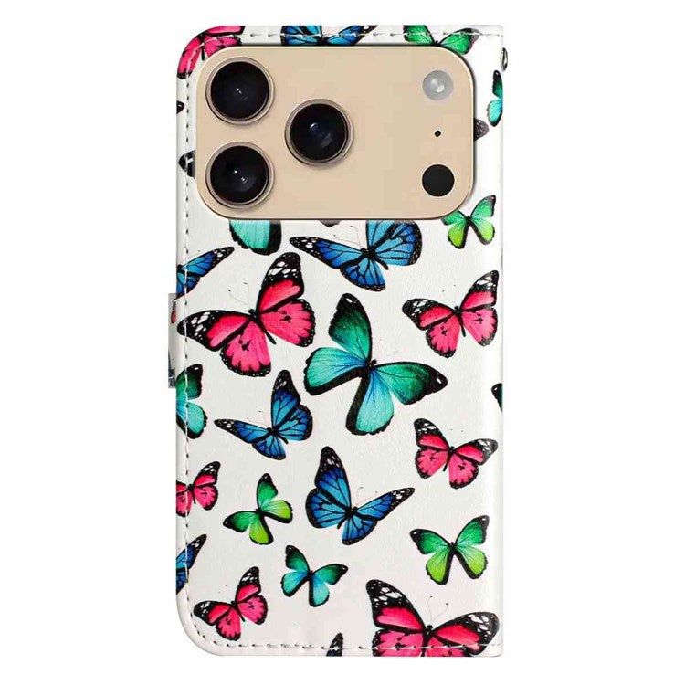 EIDERWOOD iPhone 17 Pro Max Imiteret Læder Flip Cover m. Pung & Rem - Sommerfugle