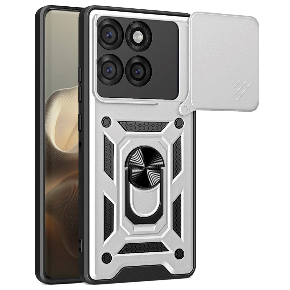 Motorola Edge 60 Pro - EIDERWOOD Hybrid Håndværker Cover m. Magnetisk Kickstand & Cam Slider - Sølv