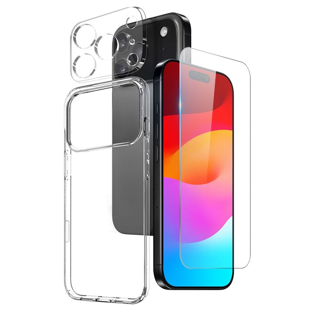 iPhone 17 Pro Max - NORTHJO 3-i-1 Beskyttelsessæt m. Fleksibelt Plastik Cover / Hærdet Skærmbeskyttelsesglas / Kameralinsebeskyttelsesglas - Gennemsigtig