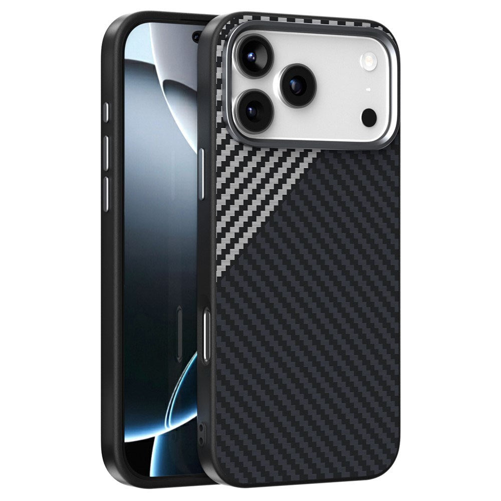ABEEL iPhone 18 Pro / 17 Pro Hybrid Mobilcover m. Karbonfibretekstur - MagSafe Kompatibelt - Sort / Sølv