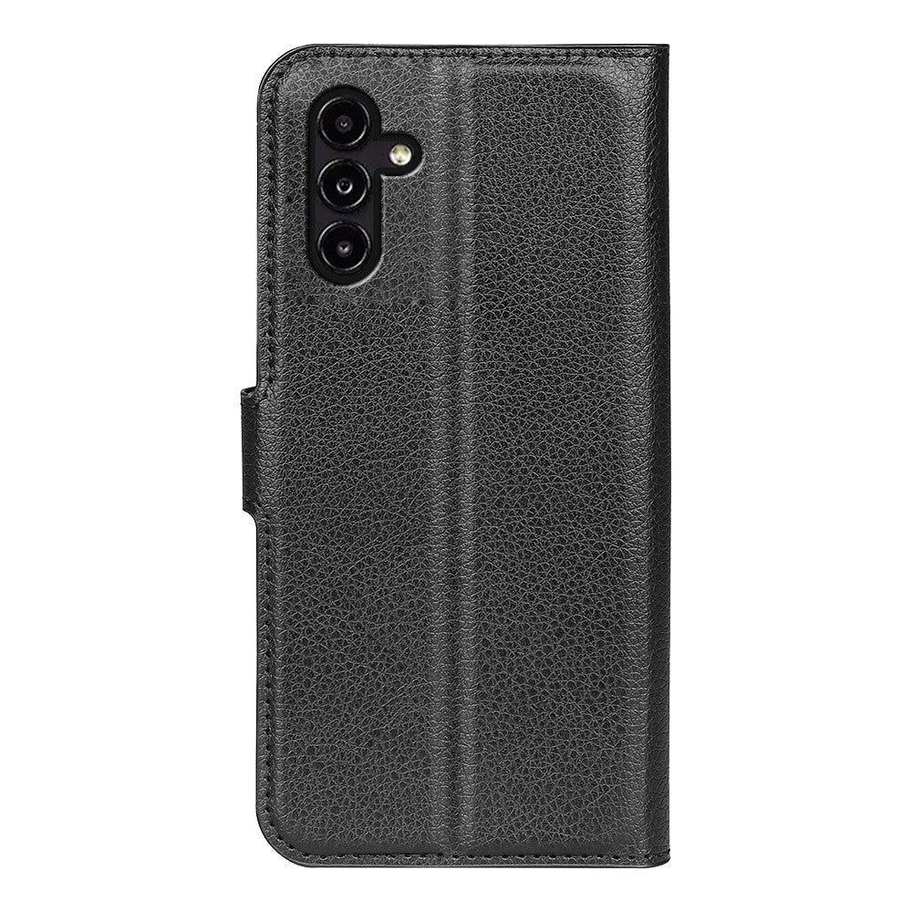 Samsung Galaxy A14 (5G) PU Litchi Læder Flip Cover m. Pung - Sort