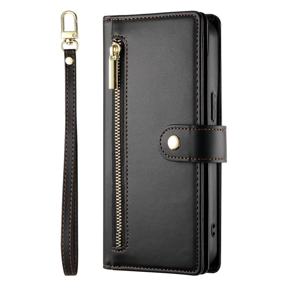 EIDERWOOD iPhone 17 Flip Cover - Indbygget Kortholder & Lynlåslomme & Strop - Sort