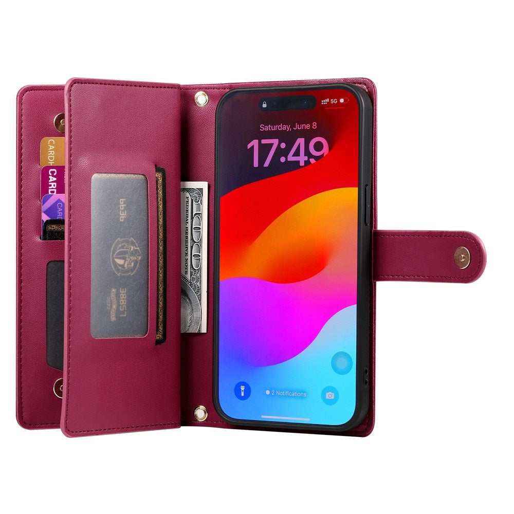 EIDERWOOD iPhone Air Flip Cover - Indbygget Kortholder & Lynlåslomme & Strop - Rød