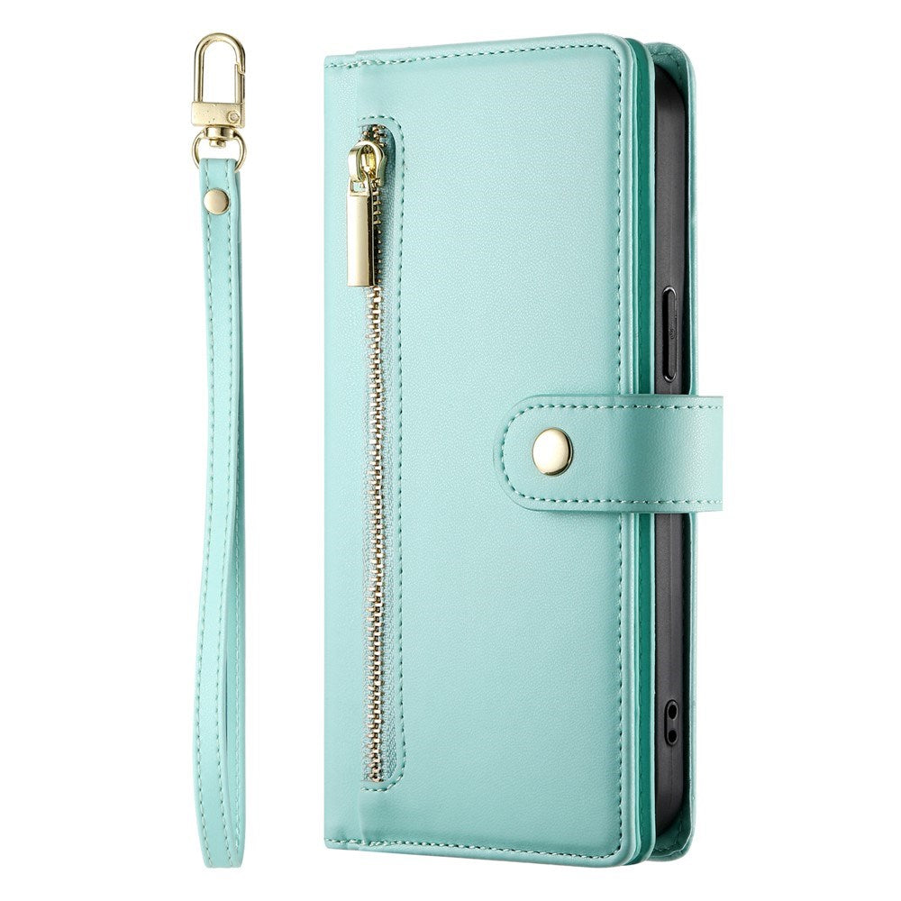 EIDERWOOD iPhone 17 Pro Max Flip Cover - Indbygget Kortholder & Lynlåslomme & Strop - Turkis