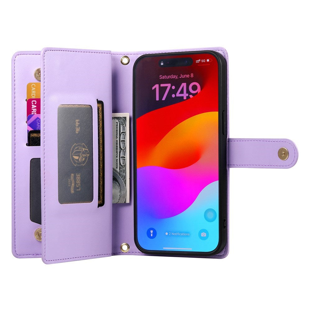EIDERWOOD iPhone 17 Pro Max Flip Cover - Indbygget Kortholder & Lynlåslomme & Strop - Lilla