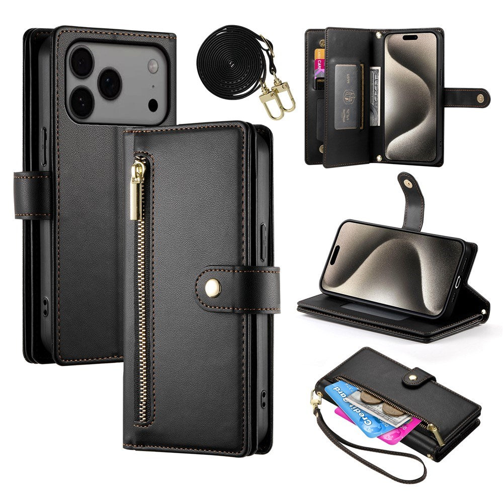 EIDERWOOD iPhone 17 Pro Max Flip Cover - Indbygget Kortholder & Lynlåslomme & Strop - Sort
