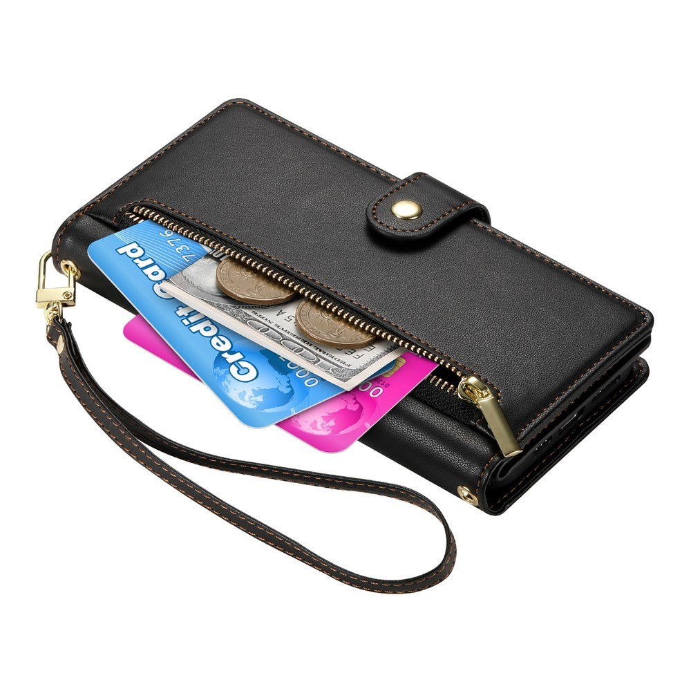 EIDERWOOD iPhone 17 Pro Max Flip Cover - Indbygget Kortholder & Lynlåslomme & Strop - Sort