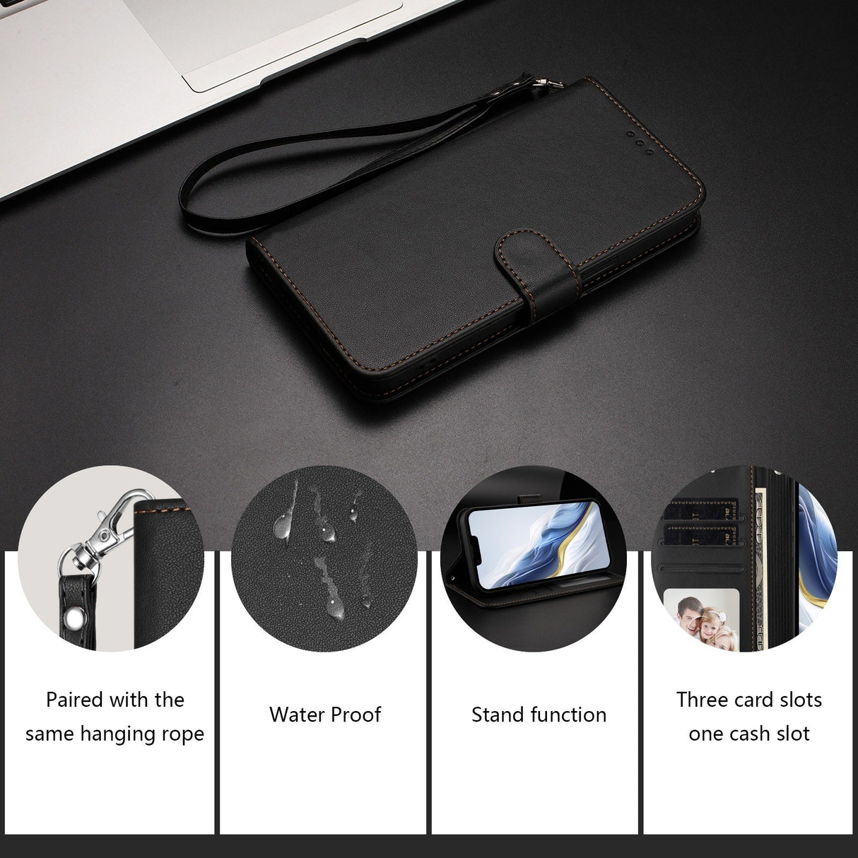 iPhone 18 Pro Max / 17 Pro Max EIDERWOOD Kunstlæder Flip Cover m. Strop & Ståfunktion - Sort