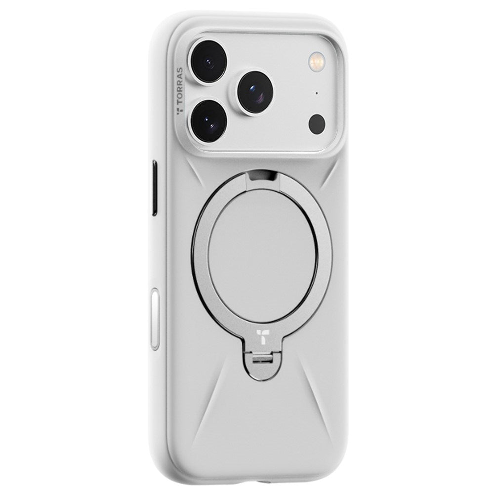 iPhone 17 Pro - TORRAS Ostand Spin Silikone Cover m. Kickstand - MagSafe Kompatibel - Hvid