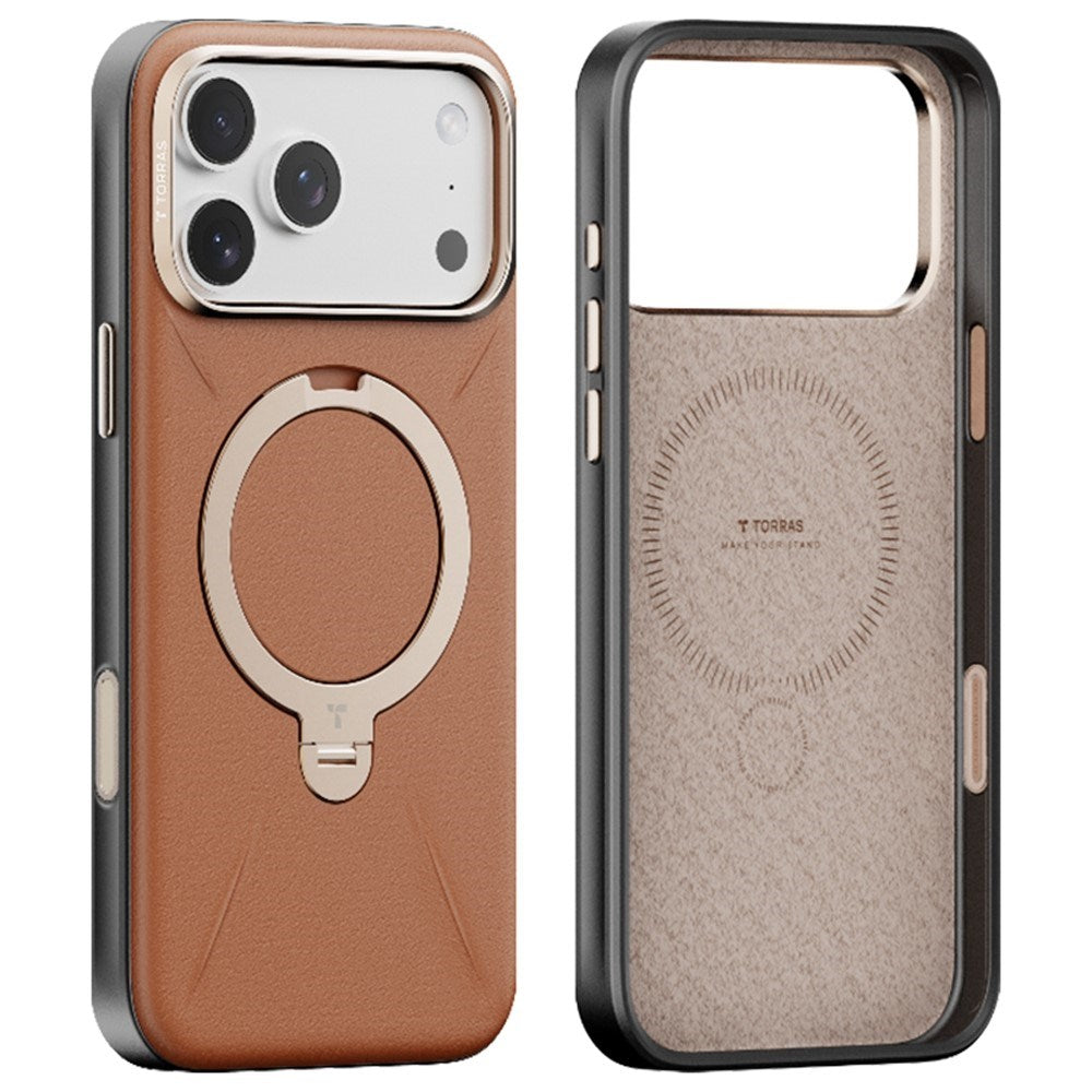 iPhone 17 Pro - TORRAS Ostand Spin Kunstlæder Cover m. Kickstand - MagSafe Kompatibel - Brun