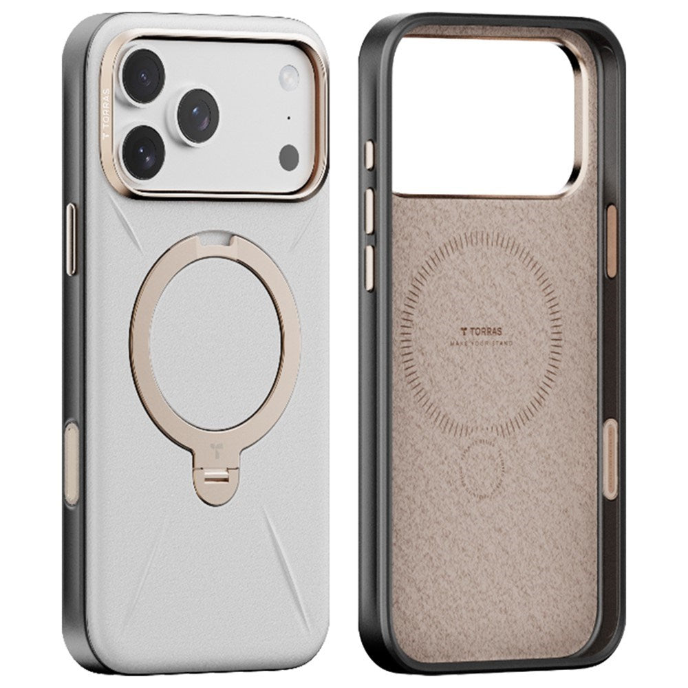 iPhone 17 Pro Max - TORRAS Ostand Spin Kunstlæder Cover m. Kickstand - MagSafe Kompatibel - Hvid