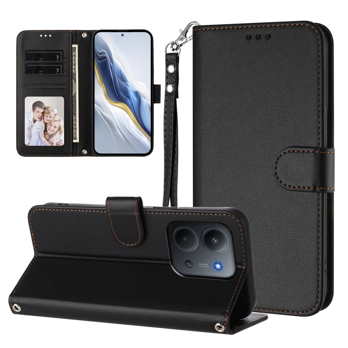 Xiaomi Redmi 15C (5G) / (4G) EIDERWOOD Flipcover m. Indbygget Kortholder & Ståfunktion - Sort
