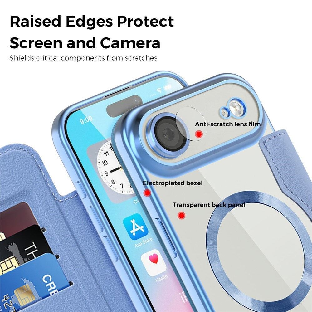 EIDERWOOD iPhone Air Flip Mobil Cover m. Gennemsigtig Bagside - MagSafe Kompatibel - Lyseblå