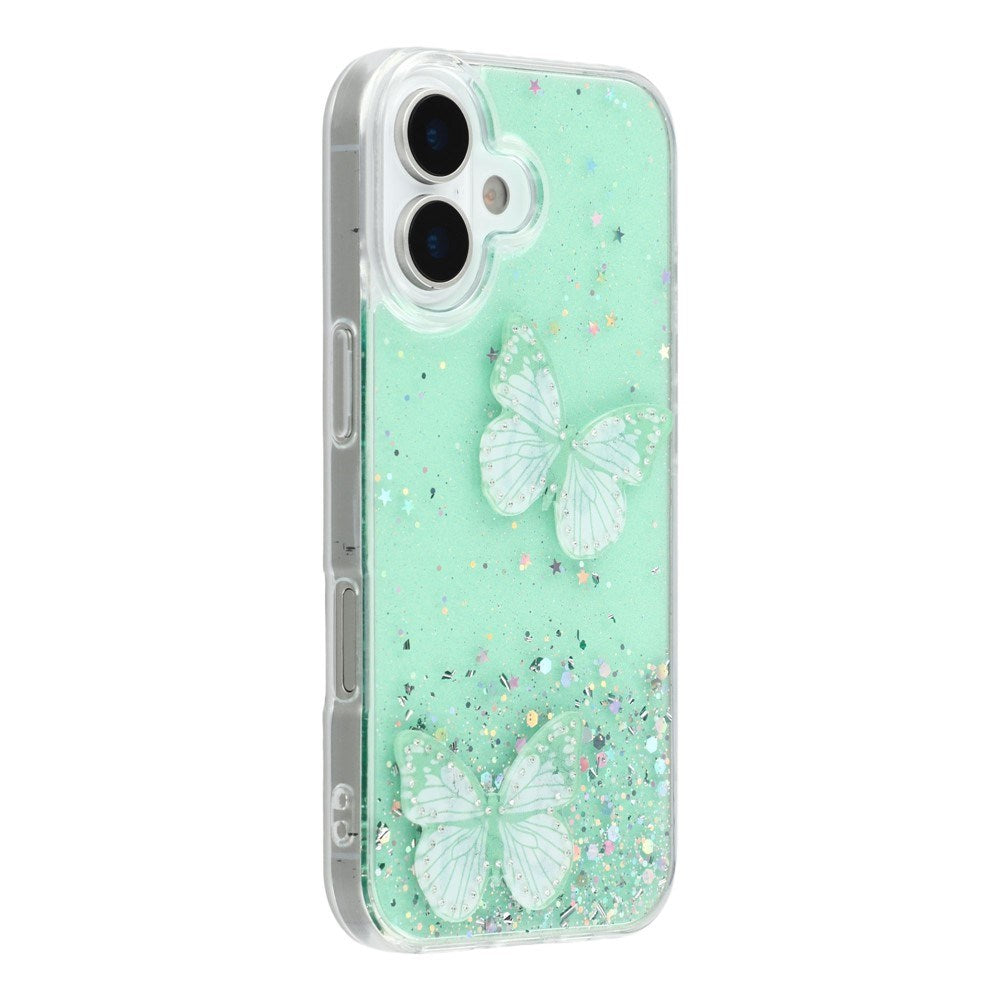 EIDERWOOD iPhone 17 Fleksibelt Plastik Mobil Cover m. Sommerfugle - Gennemsigtig / Grøn