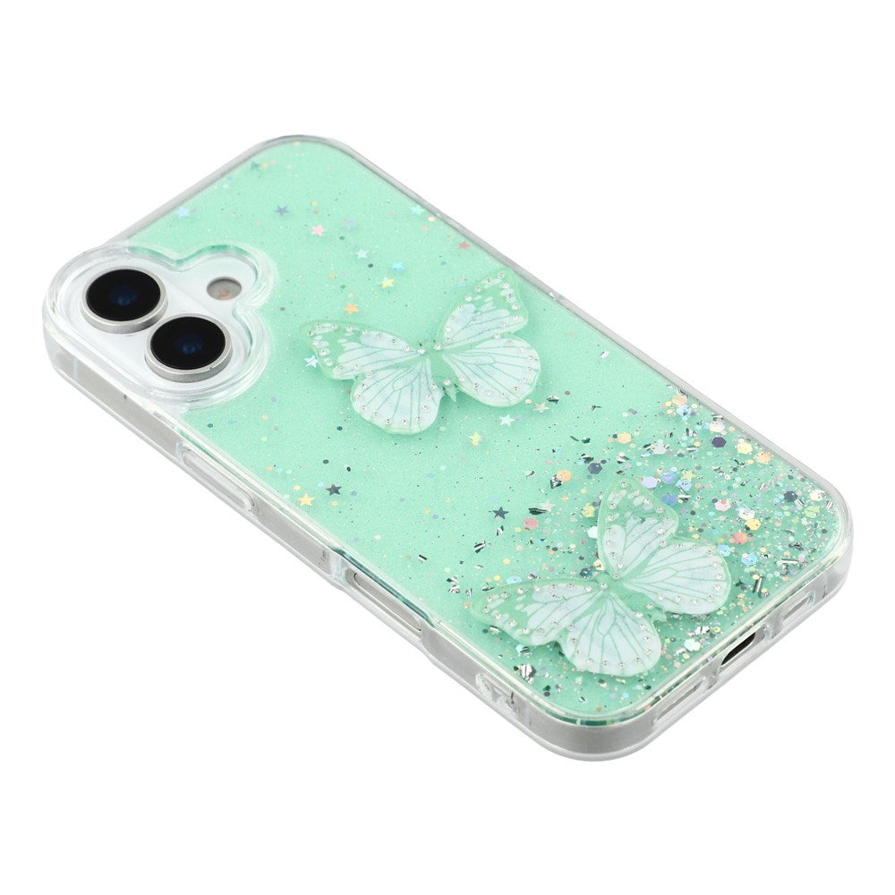 EIDERWOOD iPhone 17 Fleksibelt Plastik Mobil Cover m. Sommerfugle - Gennemsigtig / Grøn