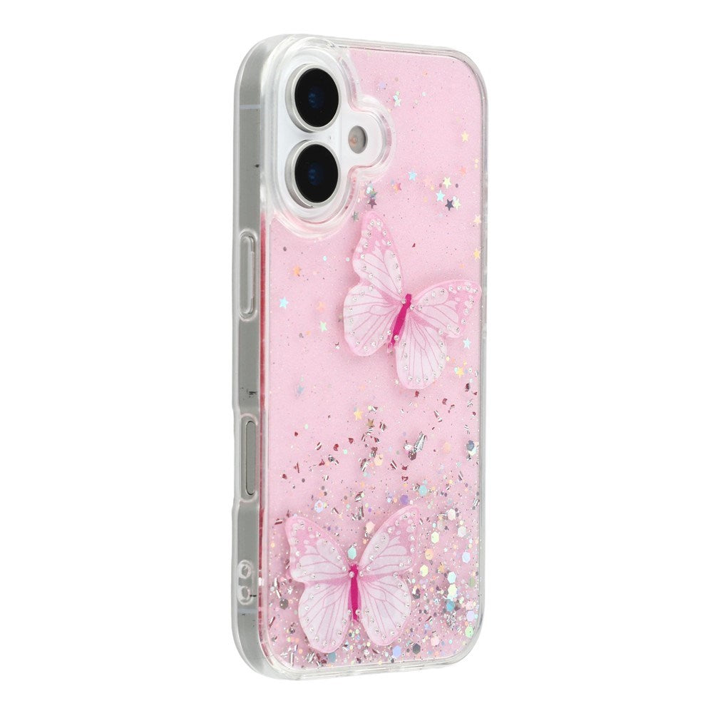 EIDERWOOD iPhone 17 Fleksibelt Plastik Mobil Cover m. Sommerfugle - Gennemsigtig / Lyserød