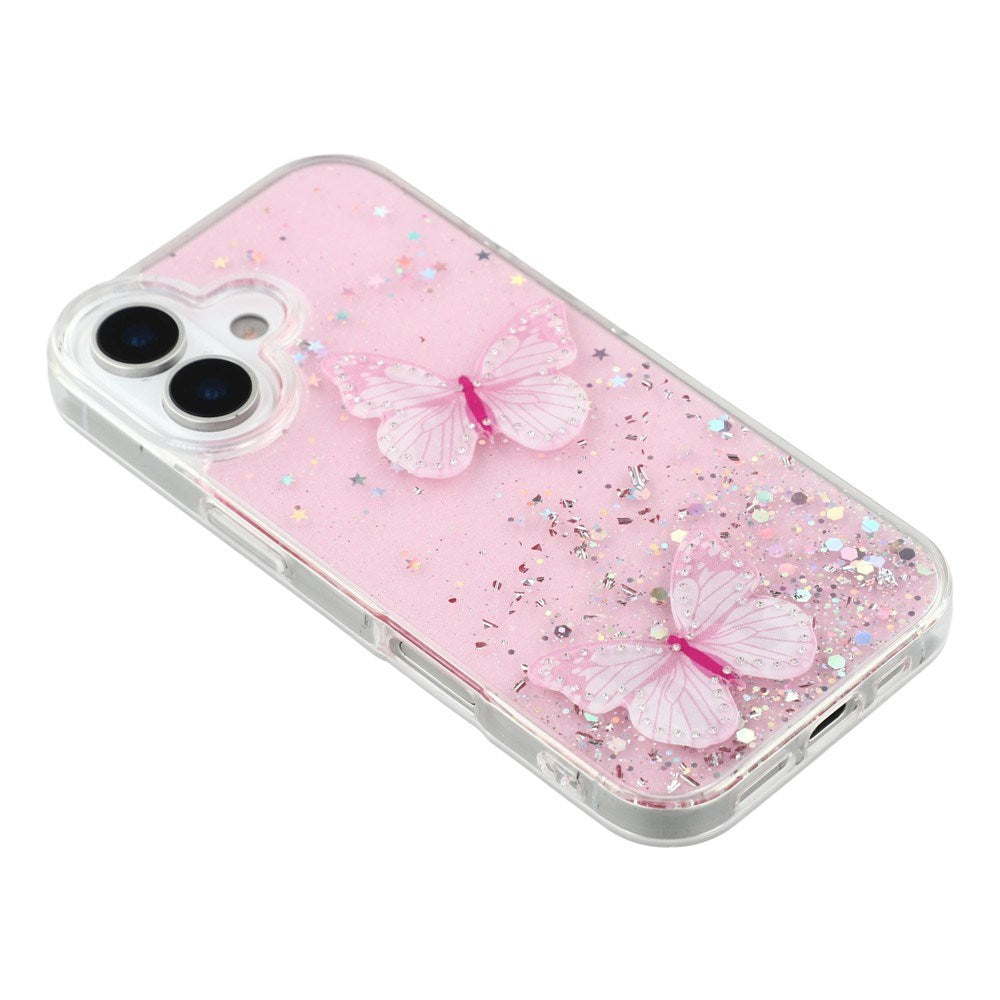EIDERWOOD iPhone 17 Fleksibelt Plastik Mobil Cover m. Sommerfugle - Gennemsigtig / Lyserød