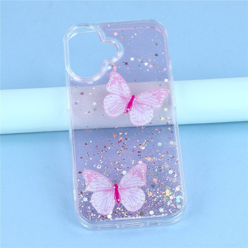 EIDERWOOD iPhone 17 Fleksibelt Plastik Mobil Cover m. Sommerfugle - Gennemsigtig / Lyserød