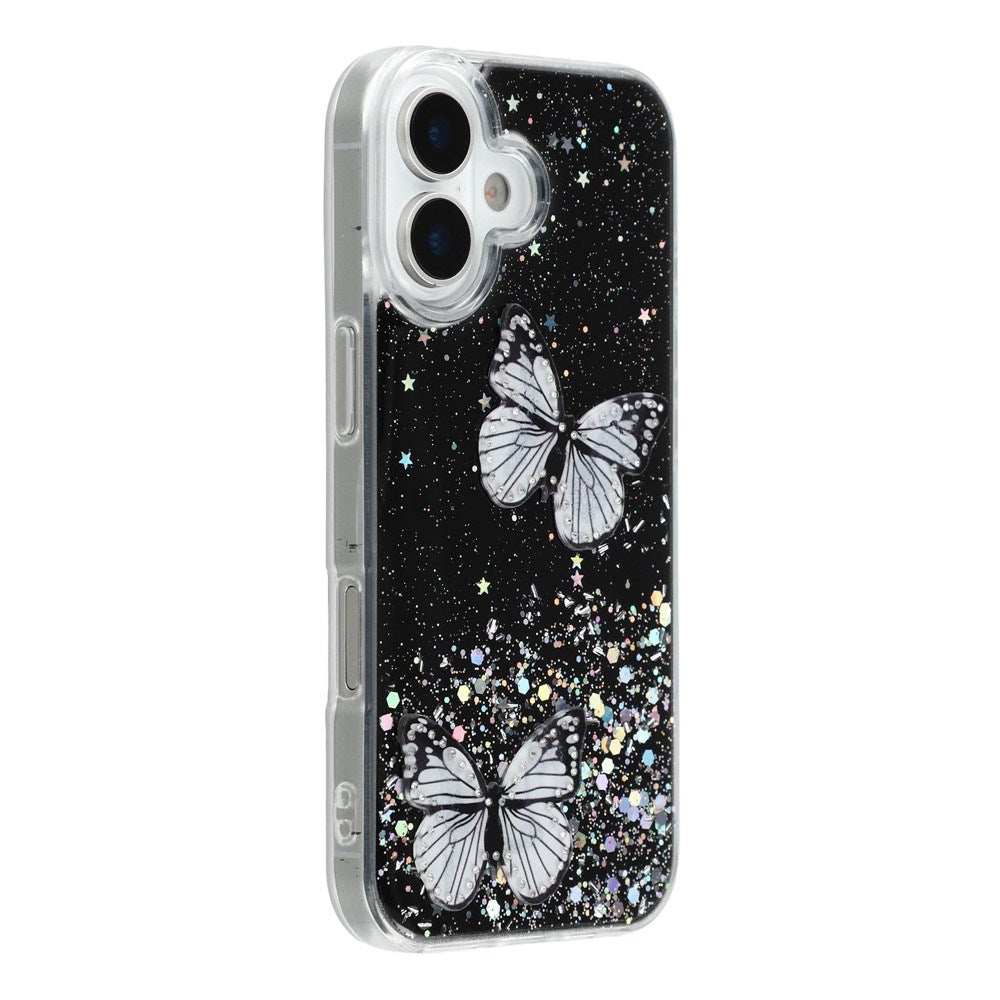 EIDERWOOD iPhone 17 Fleksibelt Plastik Mobil Cover m. Sommerfugle - Gennemsigtig / Sort