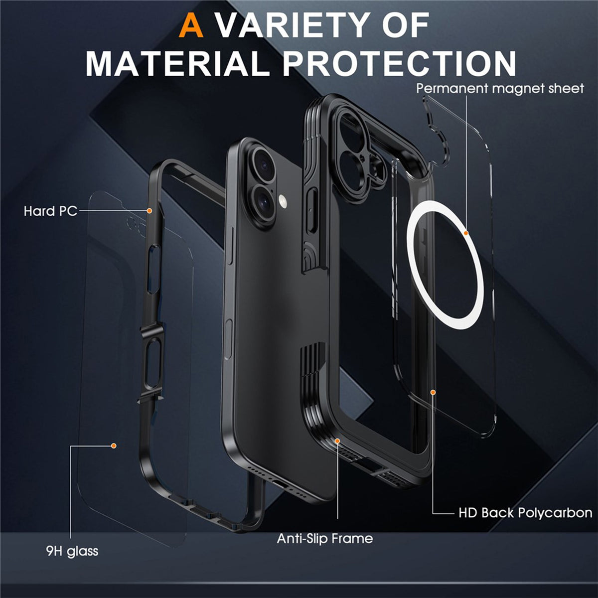 iPhone 17 Hybrid Plast Bagside Cover m. Skærmbeskyttelse - MagSafe Kompatibel - Gennemsigtig / Sort