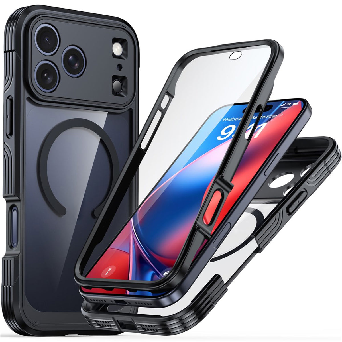 iPhone 18 Pro Max / 17 Pro Max Hybrid Plast Bagside Cover m. Skærmbeskyttelse - MagSafe Kompatibel - Gennemsigtig / Sort
