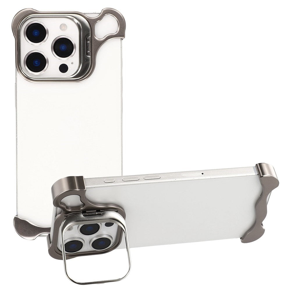 iPhone 16 Pro 2-i-1 Metal Bumper Cover - Ståfunktion & Linsebeskytter - Titanium