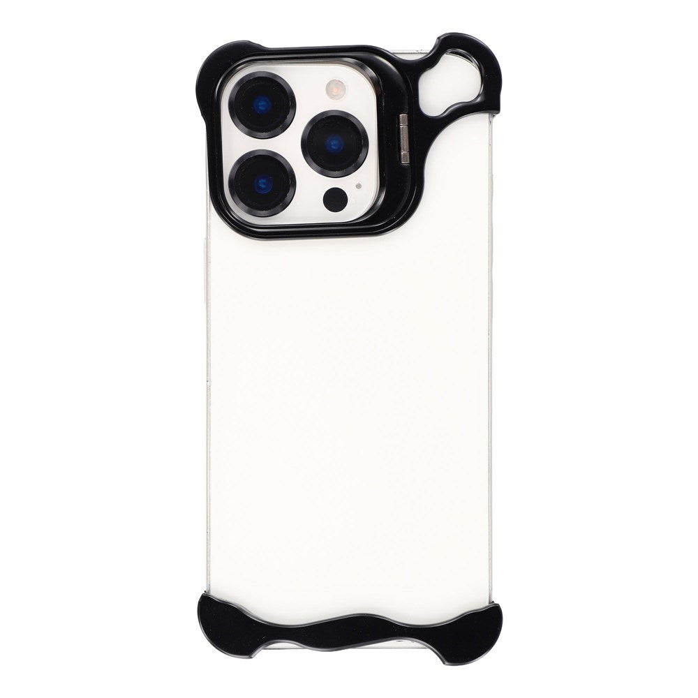 iPhone 16 Pro 2-i-1 Metal Bumper Cover - Ståfunktion & Linsebeskytter - Sort