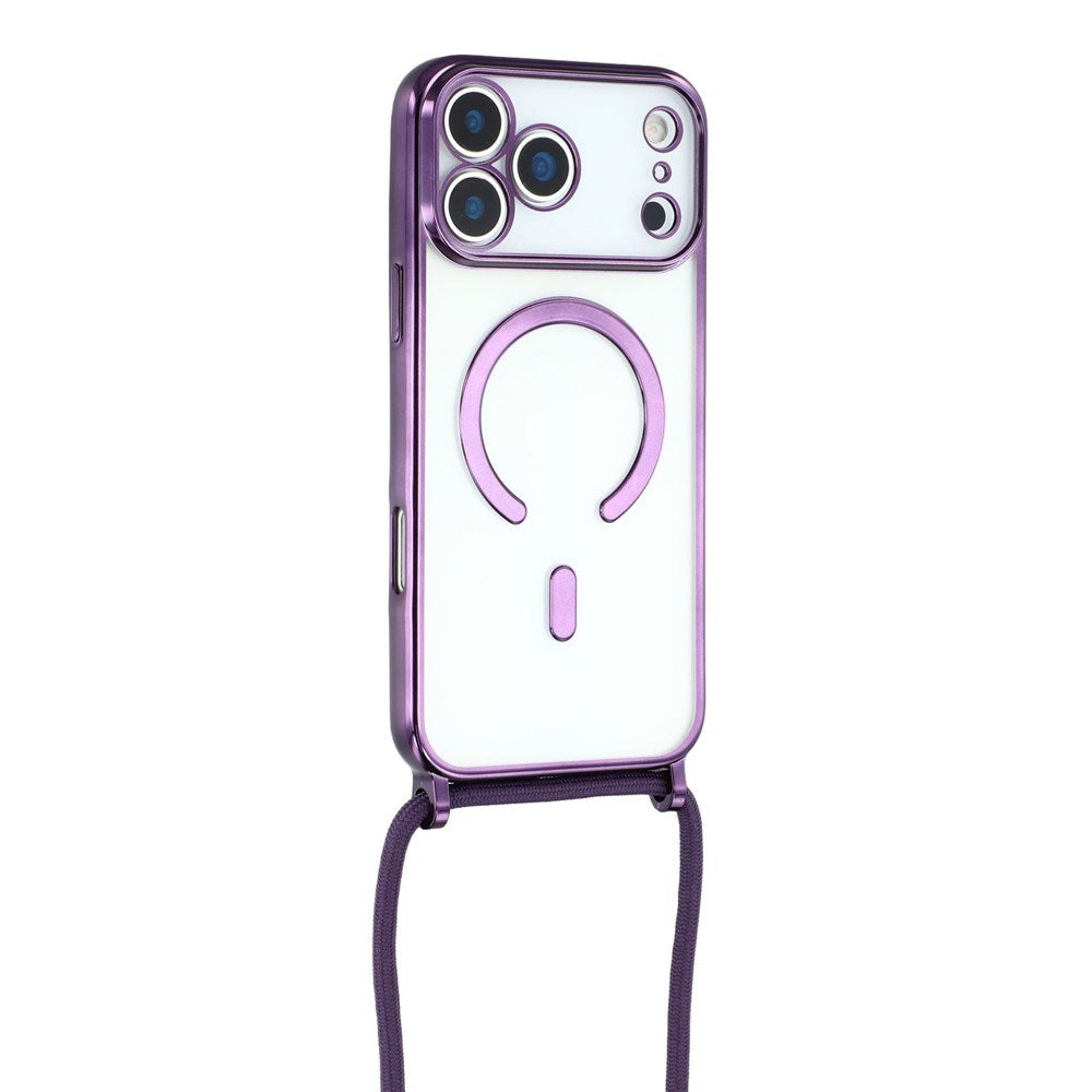 EIDERWOOD iPhone 17 Pro Max Fleksibelt Plastik Mobil Cover - inkl. Justerbar Strop - MagSafe Kompatibel - Gennemsigtig / Lilla