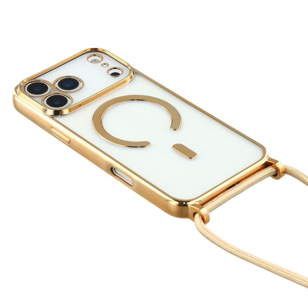 EIDERWOOD iPhone 17 Pro Fleksibelt Plastik Mobil Cover - inkl. Justerbar Strop - MagSafe Kompatibel - Gennemsigtig / Guld
