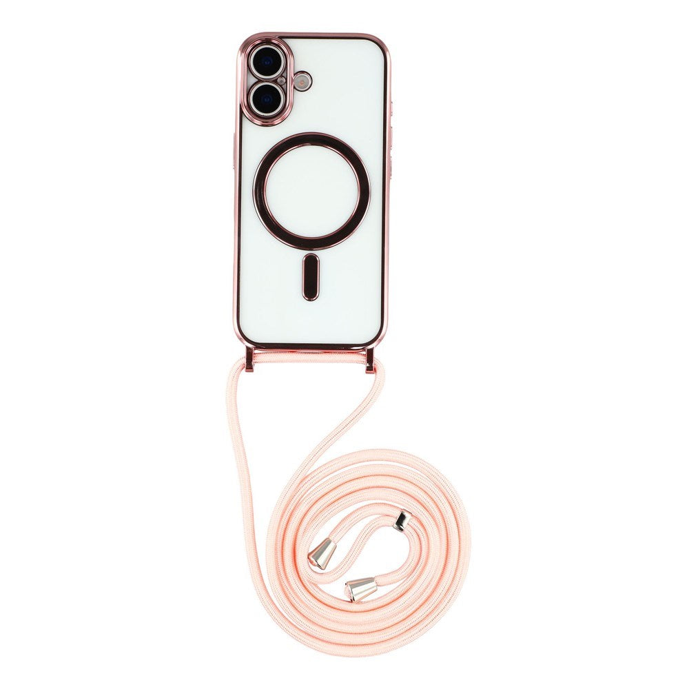 EIDERWOOD iPhone 17 Fleksibelt Plastik Mobil Cover - inkl. Justerbar Strop - MagSafe Kompatibel - Gennemsigtig / Lyserød