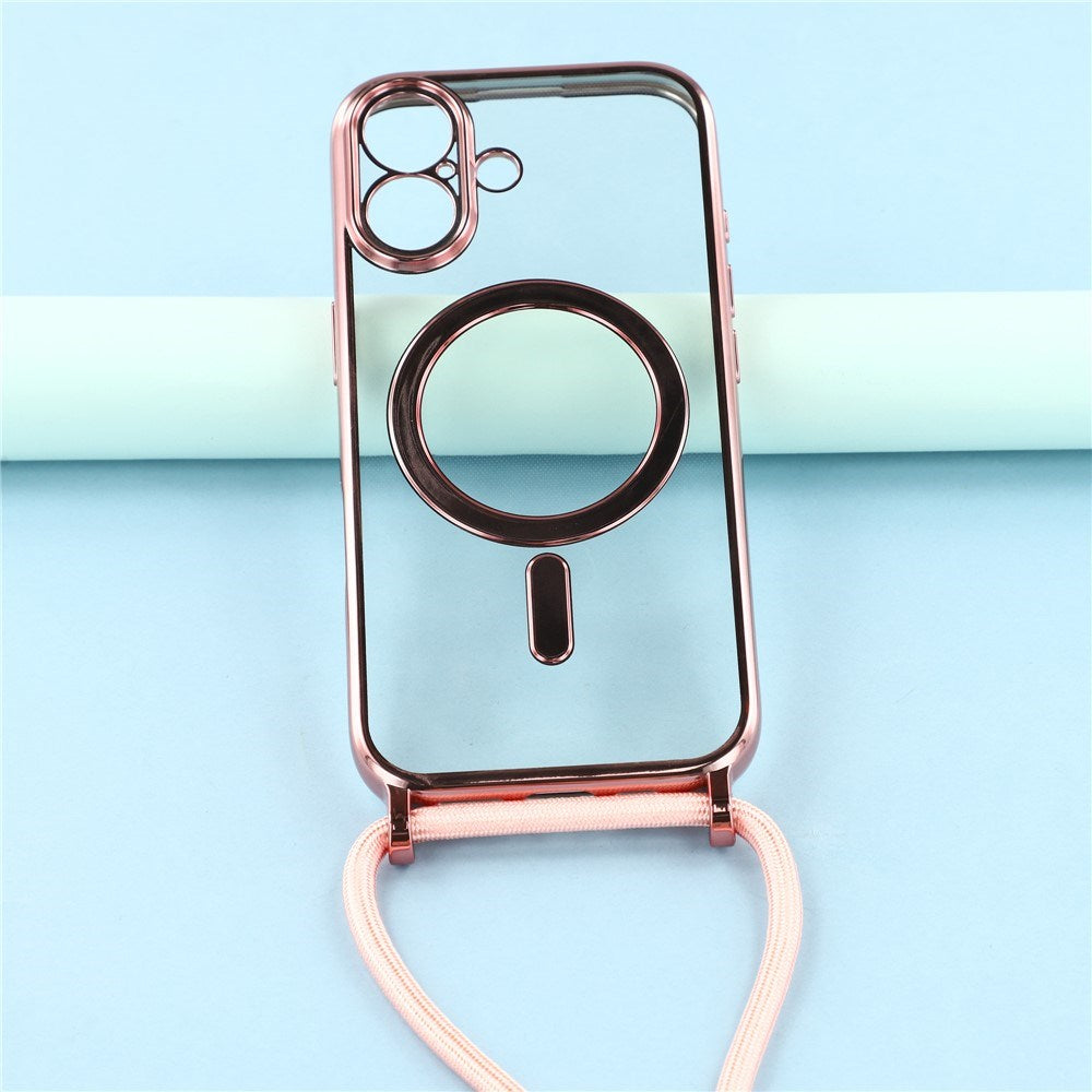 EIDERWOOD iPhone 17 Fleksibelt Plastik Mobil Cover - inkl. Justerbar Strop - MagSafe Kompatibel - Gennemsigtig / Lyserød
