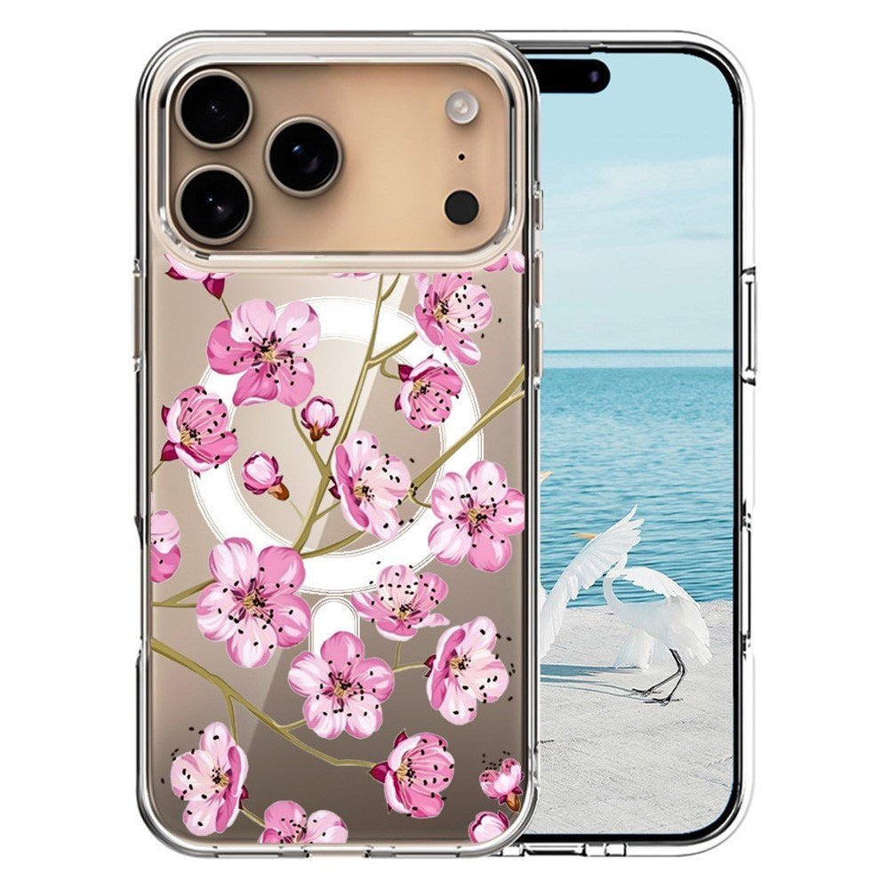 EIDERWOOD iPhone 17 Pro Hybrid Plastik Mobil Cover – MagSafe Kompatibel – Lyserøde Blomster