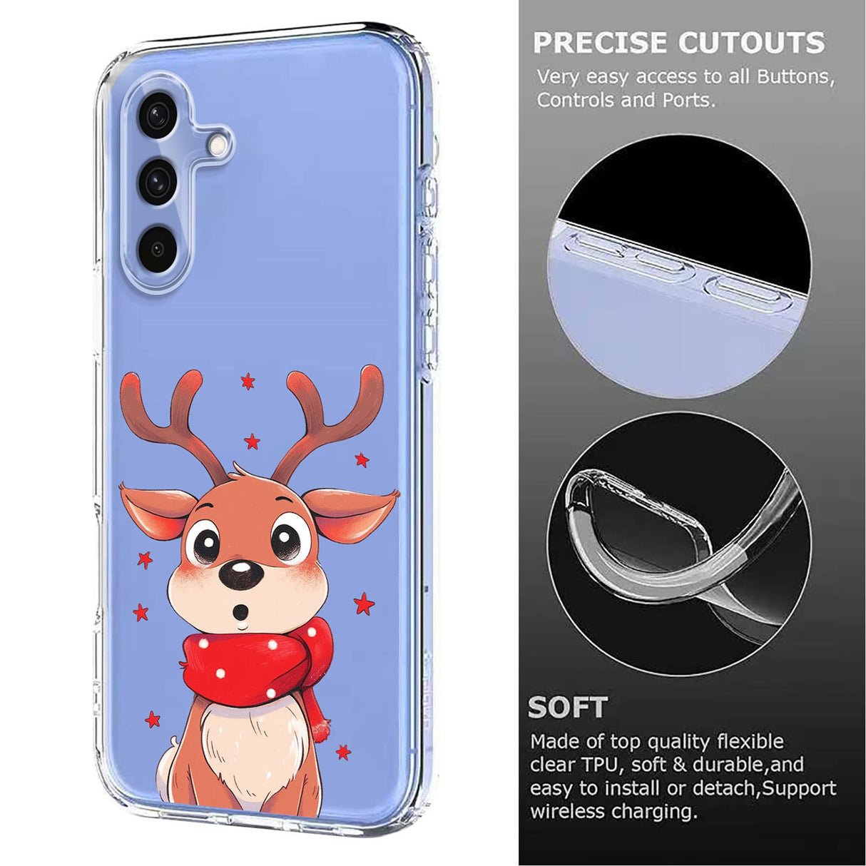 EIDERWOOD Samsung Galaxy A56 (5G) Fleksibelt Plast Jule Mobil Cover - Gennemsigtig / Rensdyr