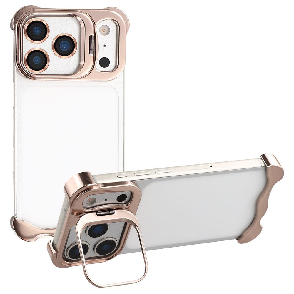 iPhone 17 Pro 2-i-1 Metal Bumper Cover - Ståfunktion & Linsebeskytter - Guld