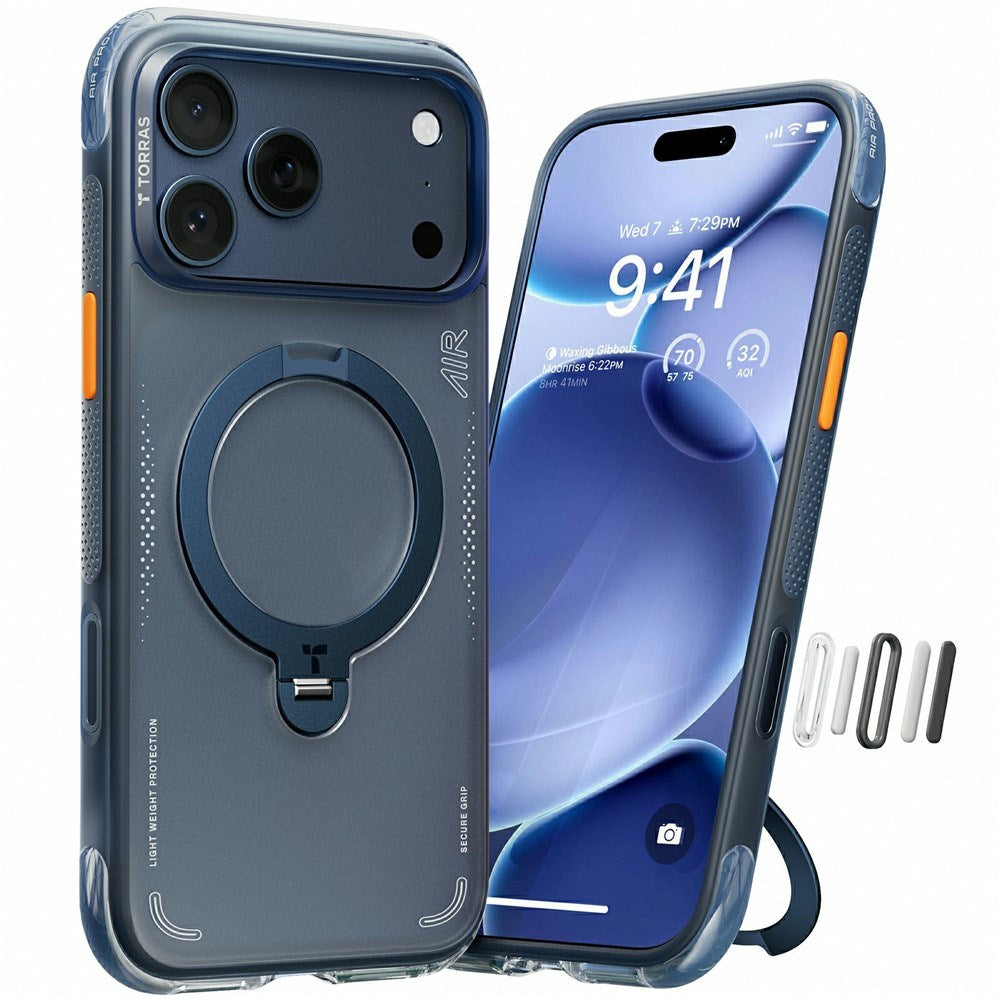 TORRAS iPhone 17 Pro Max Ostand Q3 Air Mobil Cover m. Kickstand - MagSafe Kompatibel - Blå