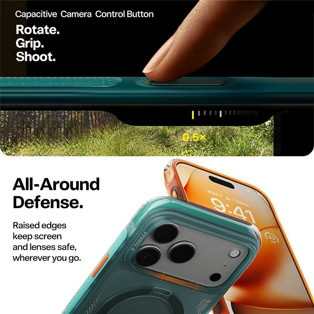 TORRAS iPhone 17 Pro Max Ostand Q3 Air Mobil Cover m. Kickstand - MagSafe Kompatibel - Grøn