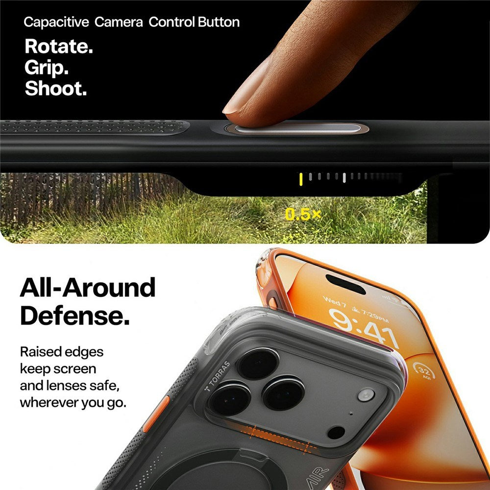 TORRAS iPhone 17 Pro Ostand Q3 Air Mobil Cover m. Kickstand - MagSafe Kompatibel - Sort