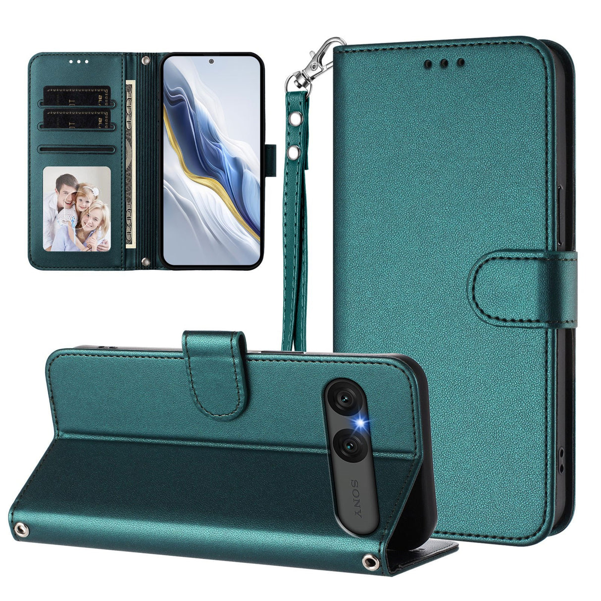 Sony Xperia 10 VII - EIDERWOOD Kunstlæder Flip Cover - Kortholder & Strop - Grøn